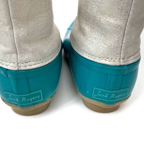 Jack Rogers  Chloe Teal & Gold Waterproof Duck Rain Boots