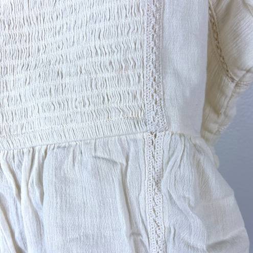 American Eagle Cropped Embroidered Babydoll Top in Cream Peplum Size Large