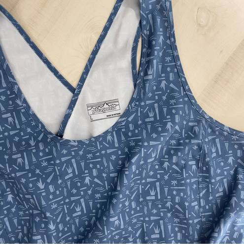 Patagonia  fleetwith printed hiking travel blue dress L stretchy vacation