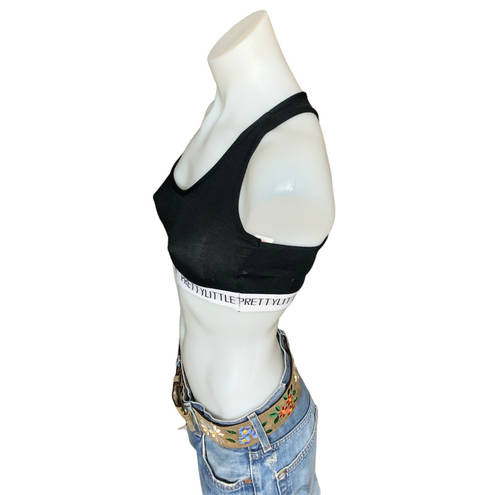 Pretty Little Thing  Logo Sports Bra Black Size XS Racerback Low Impact Cotton NEW