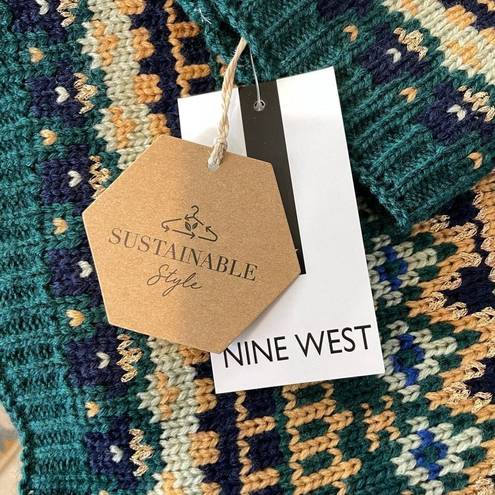 Nine West  Fair Isle Green Shimmery Infinity Knit Scarf New