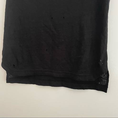 MLV Collection MLV Distressed Linen Tee Shirt in Black size XS