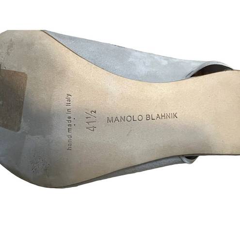 Manolo Blahnik  Heels Gray Scalloped Suede Kitten Slingback Pump Shoes EU 41 1/2