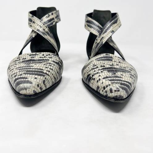 Alexander Wang [] Beige Black Embossed Snake Crisscross Pointed Toe Flats Sz 10