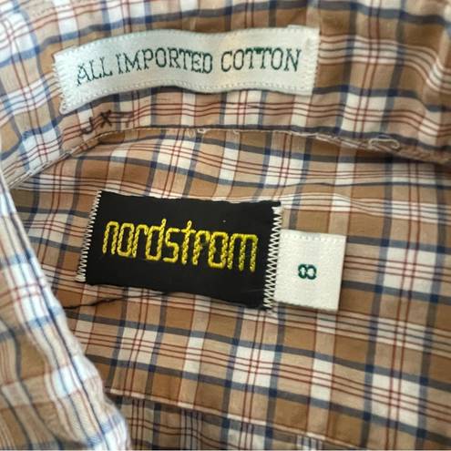 Nordstrom Vintage 1970s  Shirt Plaid Women Button-Up Brown Office Long Sleeve