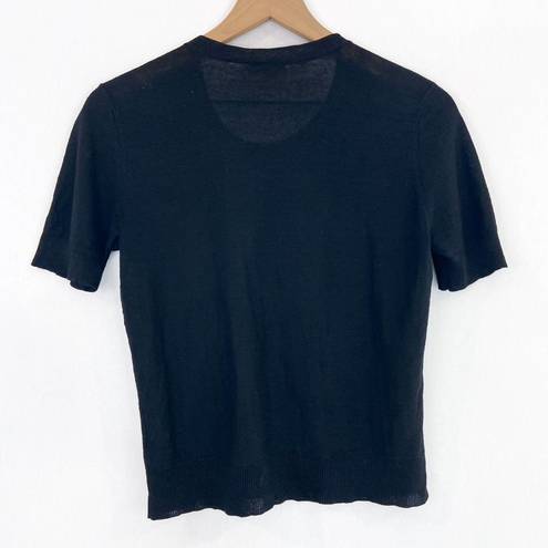 DKNY Pure  Women's 100% Linen Black Button Down Crop Top Medium Slim Minimalist