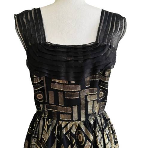 2 B. Rych  Dress Black Metallic Gold Silk Chiffon Sleeveless Party Dress Size 6