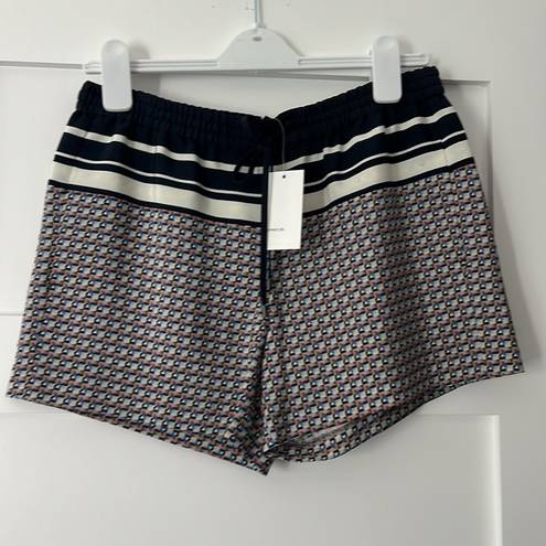 Vince  - NWT Border Print Coastal Navy Blue Tie-Front Silk Shorts