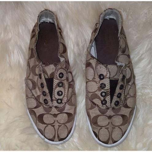 Coach  Womens Size 6.5B Katie Canvas Slip On Sneaker Brown Signature Shoes