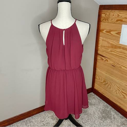 Lush Clothing Lush Burgundy Chiffon Sleeveless Pleated Blouson Mini Skater Dress Medium