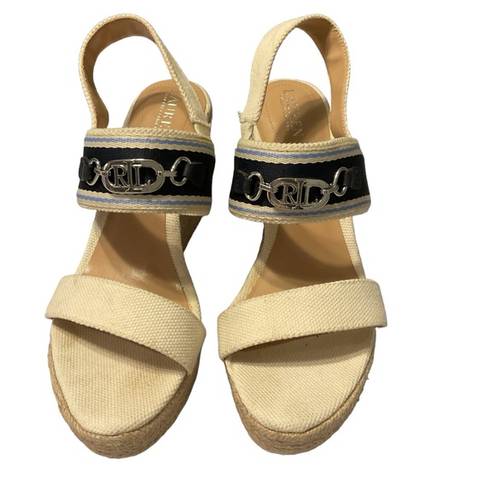 Ralph Lauren LAUREN   Hollyn Striped Canvas Espadrille Strappy Wedge Sandal 11