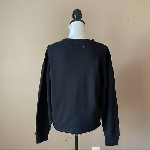 Elan  | Black Puff Sleeve Raw Hem Sweatshirt Sz M