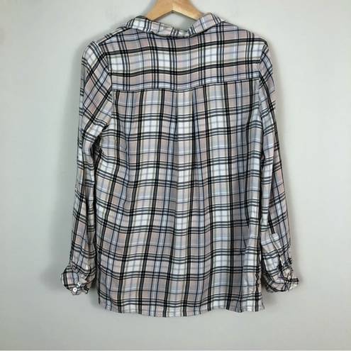 Joie Soft  | Tan and Black Plaid Button Down Long Sleeve Top Size Medium