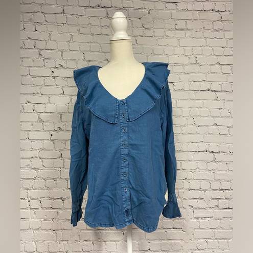 We The Free Free People Amber Ruffle Top Button Down Blue