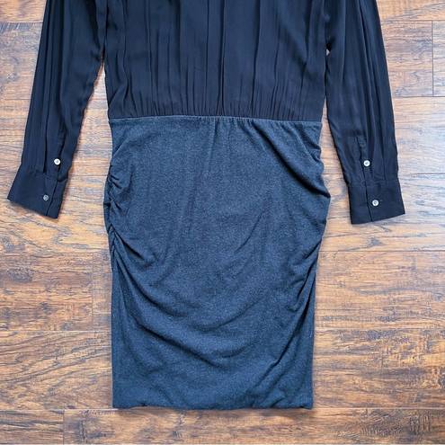 James Perse  • Collage Wrap Mini Dress two tone black grey plunge surplice