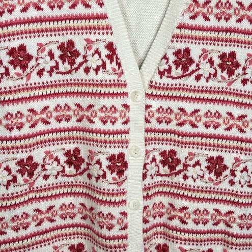 Talbots  Embroidered Floral Valentines Pink Red Vintage Vest