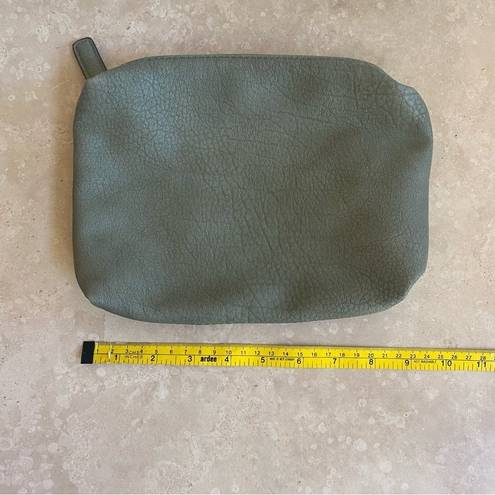 Anthropologie  Solid Lined Pebbled Faux Vegan Leather Green Zipper Clutch Pouch