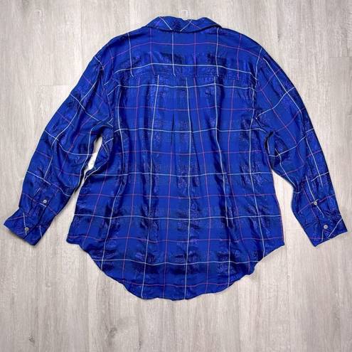 Style & Co Women's Plus Size Metallic Blue Plaid Button Down Shirt 2X