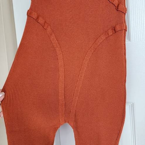 Daisy  Orange Ribbed Stretchy Fitted Jumpsuit Bodysuit Catsuit Tank Scoop Neck M