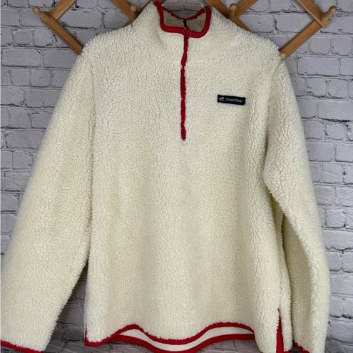 Piper SmartPak  Sherpa quarter Zip Pullover sweatshirt Size Large Ivory Barn Red