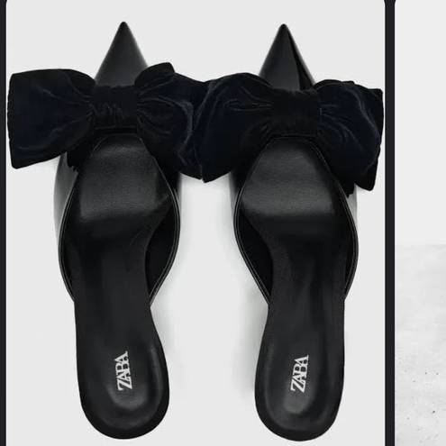 ZARA Black  Heeled Mules with Bow