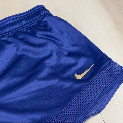 Nike  Women’s Royal Blue Running Shorts with Gold Glittery Swoosh Size L #616-10