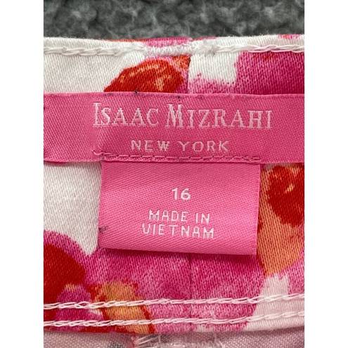 Isaac Mizrahi  Shorts Women 16 Pink Floral Water Color High Rise Stretch Tropical