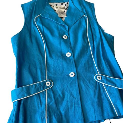 Karin Stevens  Teal Blue White Retro Style Vest 10