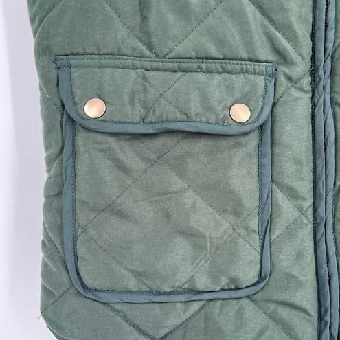Dee Elle  Women's Quilted Vest Mock Neck Full Zip Front Pocket Army Green Small