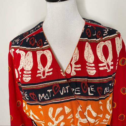 Carole Little  Crop Top Tribal Print Vintage Artsy Red Blouse Women Size 4