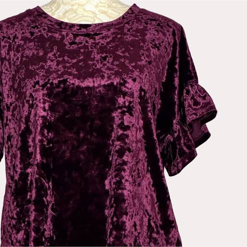 Z Supply  Crushed Velvet Ruffle Sleeve Blouse Crop Knit Top Maroon S