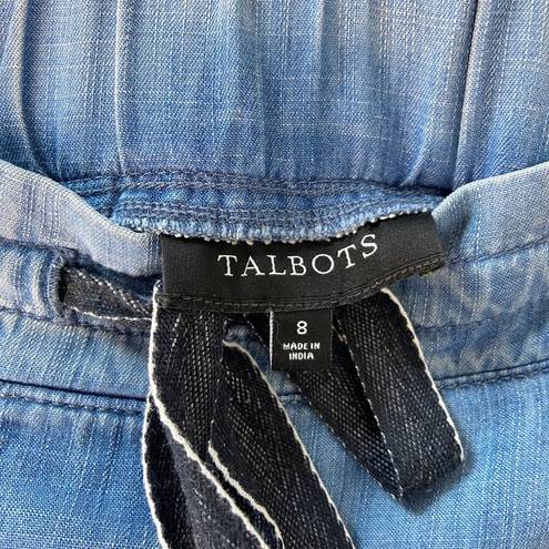 Talbots  Summer Twill Slim Leg Crop Pants Chambray Blue Tencel Drawstring Size 8