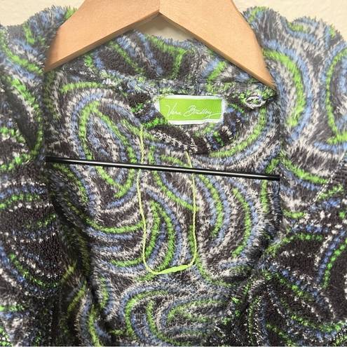 Vera Bradley  Kiev Swirls Plush Hooded Robe Black Green Blue White Print L/XL