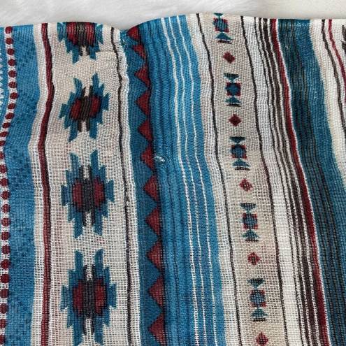 Forever 21 Red Turquoise White Southwestern Print Fringe Scarf Light Weight  OSFM