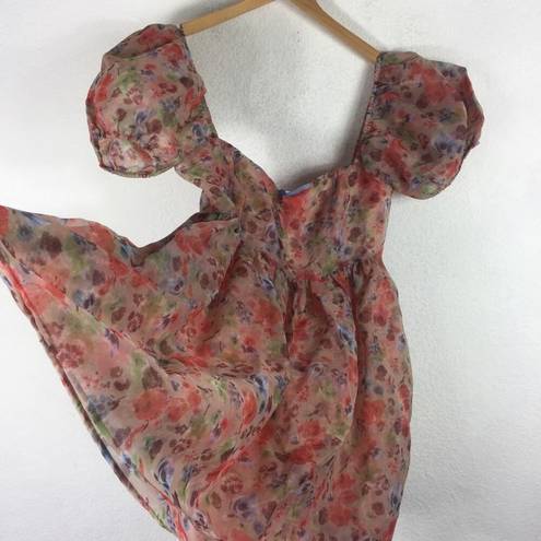 Dolls Kill NWT Sugar Thrillz My Winding Wheel Floral Organza Puff Sleeve Babydoll Dress XL