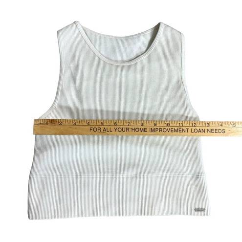 Gilly Hicks  Cropped Racerback Tank Womens L Off White Ribbed Stretch Boho Grunge