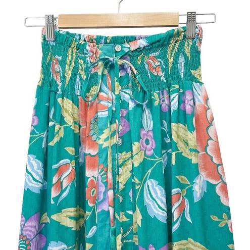 Rachel Zoe NWT  Maxi Skirt Aqua Coral Tropical Floral Button Front Size Small NEW