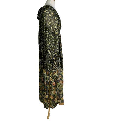 Rococo  Sand Hana Printed Kaftan Maxi Dress Black Metallic Thread Size XS NWT