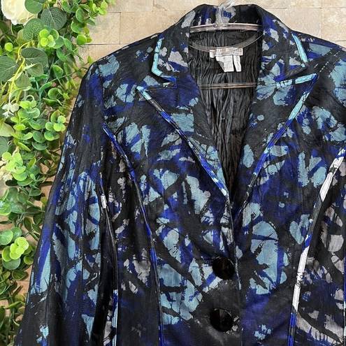 Alberto Makali  Watercolor Abstract Mesh Buttoned Blazer Jacket Blue Black Size 6