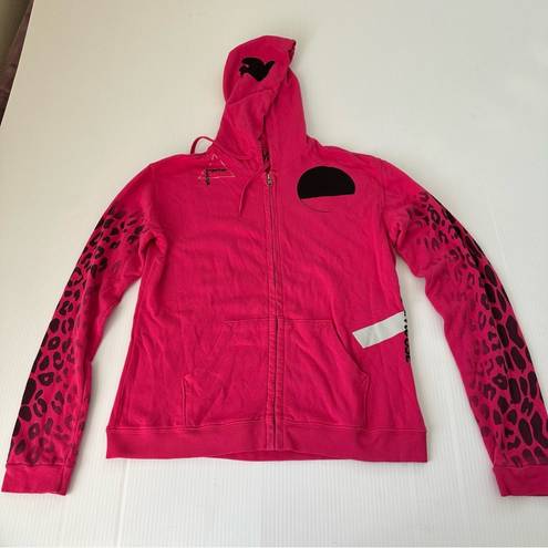 Free City  Leopard Zip Hoodie Fuschia, S