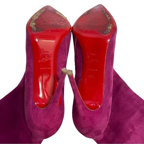 Christian Louboutin  Suede Magenta Pointed Toe Mid Calf Boots Size 39.5