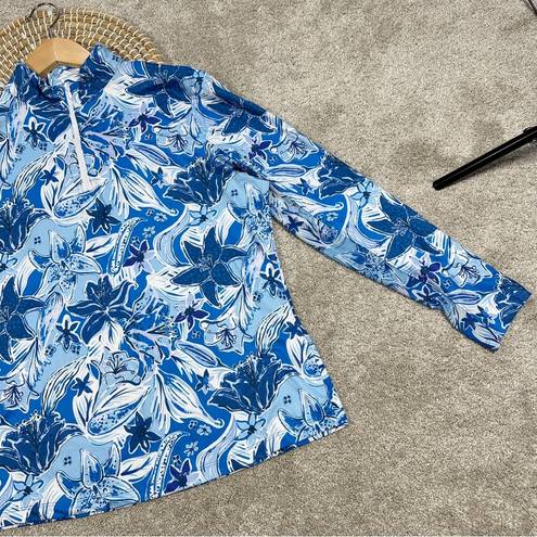 Gottex  Tops 1/4 Zip Longsleeve Floral Printed Blue High-Neck Golf Size L