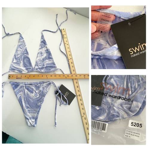 Naked Wardrobe  Swim Blue Smoke String Bikini Swimsuit NEW Sz XL Style NW-W0732