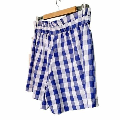 Joie  Gingham Shorts Blue & White Check Cotton Paper Bag Waist Women’s Size XL