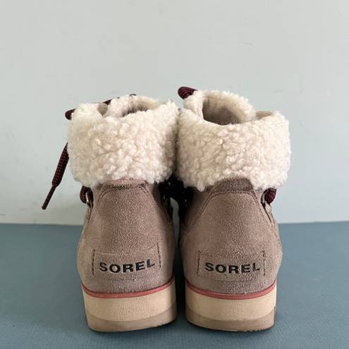 Sorel Harlow Cozy Ancient Fossil Lace Up Waterproof Suede Ankle Booties