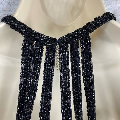 Oleg Cassini Black Tie  size Small Silk Beaded Embellished Party Evening Dress