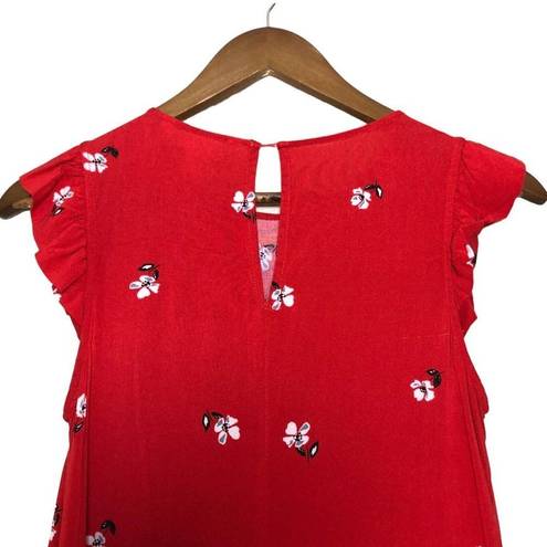 Popsugar  Floral‎ Mini Shift Dress Ruffle Whimsical Romantic Valentine Feminine S