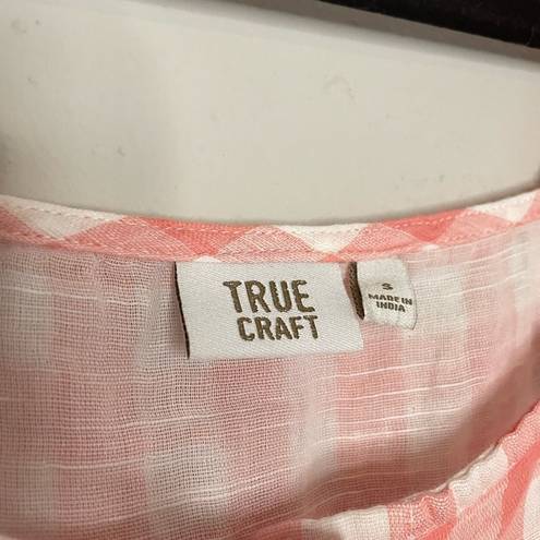 True Craft  Gingham Ruffled Pink Blouse