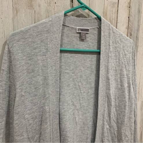 Chelsea28  Gray Cashmere Blend Open Cardigan Pleated Accent Super Soft