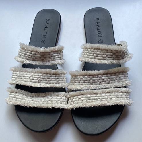 Rothy's  Triple Band Fringe Sandals Seashell Sea Shell Slides Neutral Slip On 10.5